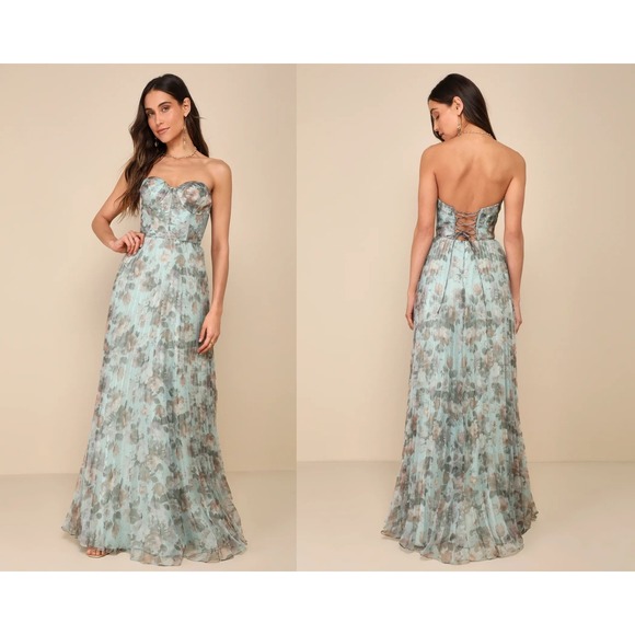 Lulus Dresses & Skirts - Lulus Most Beautiful Day Sage Multi Floral Print Organza Maxi Dress Size Small